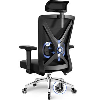 Офісне крісло Daccormax, ергономічне робоче крісло з регульованими підлокітниками, м&39яка поперекова опора та підголівник з натуральної губки, поворотне крісло для керівника з функцією гойдання, вантажопідйомність 200 кг, чорний колір, металева основа та