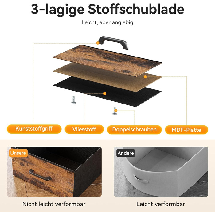 Комод ODK з висувними шухлядами, комод з 2 розетками, 2 USB-портами та 10 кольоровими світлодіодними стрічками, комод з полицею, стільниця з 9 тканинними шухлядами для спальні та вітальні, 130 * 30 * 97 см у ретро-стилі