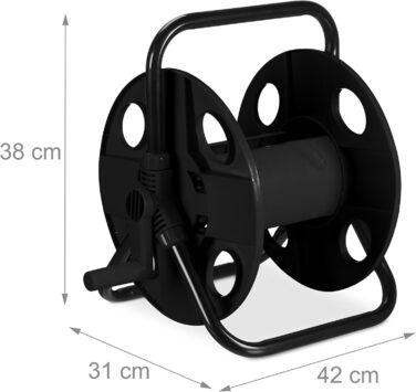 Котушка для шланга Relaxdays, для 30 м шланга 1/2, сталь, пластик, тримач шланга, ВхШхГ 38 x 42 x 31 см, чорний