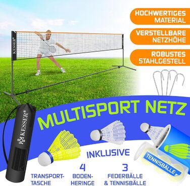 Сітка для бадмінтону KESSER, сітка для тенісу Сітка для волана з регулюванням висоти у 3 напрямках 107/120/155 см, комплект включає сітку, 3 волани та 3 тенісні м&39ячі, сумку для перенесення, міцну залізну раму, для використання в приміщенні та на вулиці