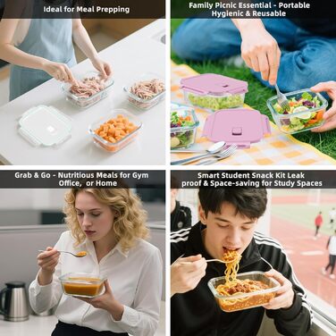 Контейнери для зберігання продуктів MerryNine з кришками, 10 скляних контейнерів для приготування їжі, герметичні скляні ланч-бокси, герметичні, для використання в мікрохвильовій печі, духовці, морозильній камері та посудомийній машині.