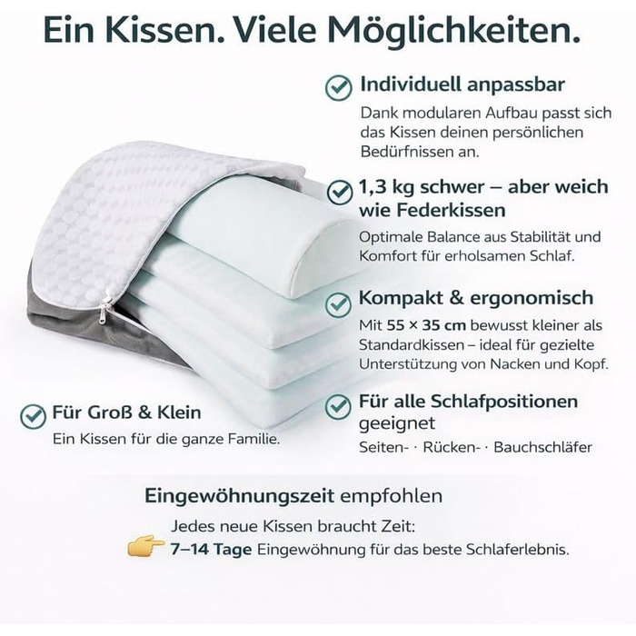 Подушка для шиї з піни з ефектом пам&39яті Ергономічна подушка 55x35x12 см, регульована по висоті Подушка для сну на боці Подушка для сну на животі Подушка для сну на спині
