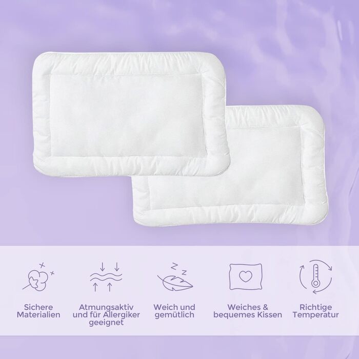 Дитяча подушка 2 шт. дитяча подушка плоска подушка 40x60 см сертифікована за стандартом Oeko-Tex Standard 100