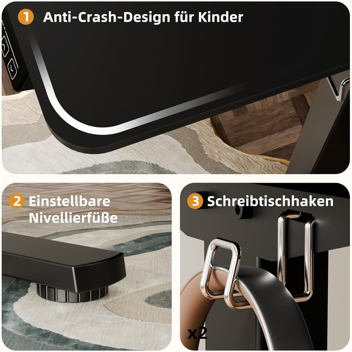 Електрично регульований по висоті стіл 8060 см Невеликий стоячий стіл з 2-секційною стільницею, стіл з регульованою висотою для домашнього офісу, чорний (каркас стільниця) 80 x 60 см Чорний