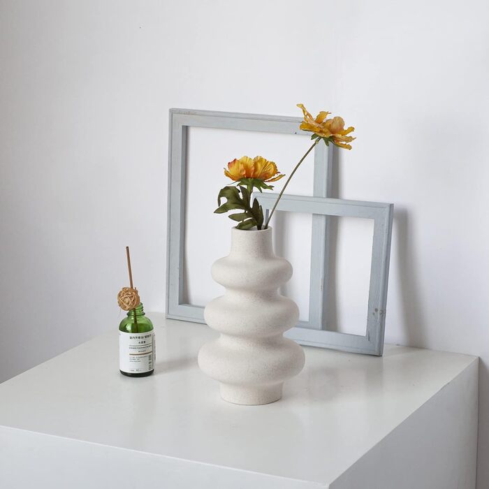 Ваза для пампасної трави біла, Сучасна керамічна декоративна ваза для сухоцвітів, Пончик Спіральна ваза для квітів Кругла ваза з о