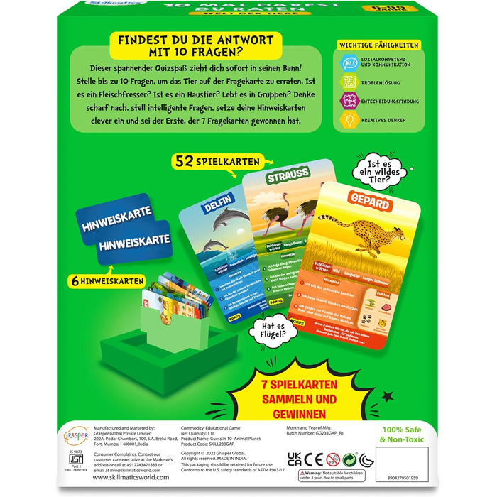 Карткова гра Skillmatics - 10 разів вгадай тваринний світ, подарунки для дітей від 6 років, чудова забава для подорожей та сімейни