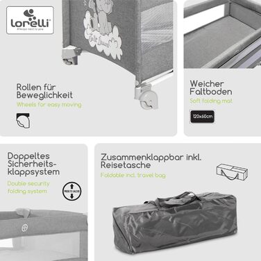 Дитяче ліжечко Lorelli 3-в-1, приліжкове ліжечко та манеж, що розкладається вгору та вниз, 2-рівневе дитяче ліжко з боковим входом та складною бічною панеллю, дитяче дорожнє ліжечко, бежево-коричневий колір