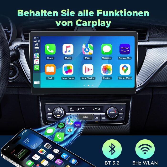 Бездротовий адаптер Lamto CarPlay 2 в 1 для Apple та Android Auto, бездротовий адаптер CarPlay Dongle Convert заводський дротовий CarPlay у бездротовий Plug & Play, Wi-Fi 5.8 ГГц, iOS 10 та Android 11