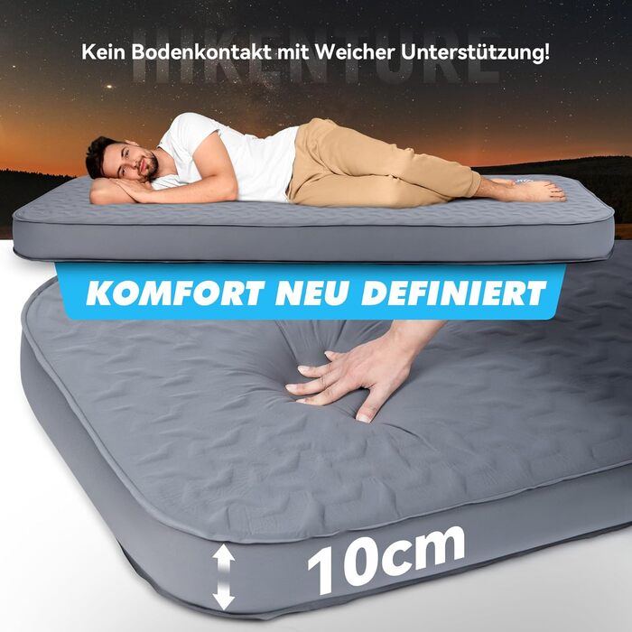 Самонадувальний килимок для сну HIKENTURE з вбудованим електричним насосом, кемпінговий матрац з пінопласту товщиною 10 см, самонадувальний повітряний матрац з коефіцієнтом тепла 9,5, спальний килимок для використання на свіжому повітрі, намет, походи, ав