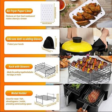 Аксесуари для фритюрниці HASA zone 10 шт., аксесуари для фритюрниці підходять для Philips COSORI Ninja Cecotec ProfiCook KLAMER Princess Tefal і всіх фритюрниць 4.7 л, 5.5 л, 6.4 л, 7.3 л, 8 л, 9 л