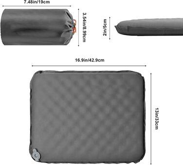 Надувна подушка для сидіння на вулиці, самонадувальна дорожня подушка, надлегка, водонепроникна, складна подушка для сидіння для кемпінгу, каякінгу, офісу, подорожей та автомобіля, 43x33 см