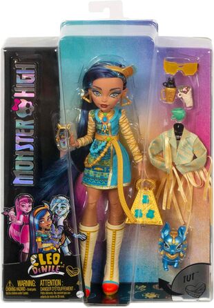Лялька Monster High Cleo de Nile, Модна лялька-мумія, Королівський костюм, Чоботи-вбивці, Рюкзак-піраміда, Аксесуари, для дітей віком від 4 років, HHK54