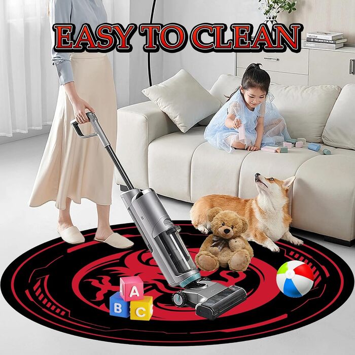 Захисний килимок для ігрових офісних крісел, килимки для крісел для килимів з низьким ворсом та паркетних підлог, круглі килимки для підлоги 120 x 120 см для ігрових кімнат, спалень, віталень та офісів, чорний/червоний