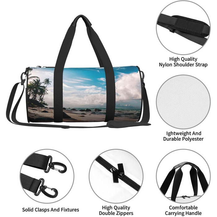 Спортивна сумка, дорожня сумка, пляжна сумка, з пальмами, принт, сумка на нічліг, чорна, універсальний розмір