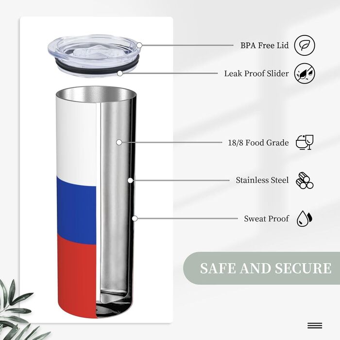 Кухоль з прямою трубочкою, дизайн російський прапор, друкований, дорожній кухоль, підходить для кемпінгу, офісу та дому, 590 мл