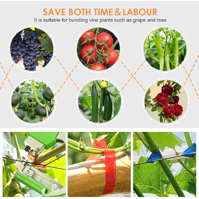 Машина для обв&39язування рослин, інструмент для обв&39язування рослин, пристрій для обв&39язування рослин з 10 000 цвяхів та 20 рулонами кольорової садової стрічки, машина для обв&39язування садів, інструмент для обв&39язування стрічкою для фруктів, дере