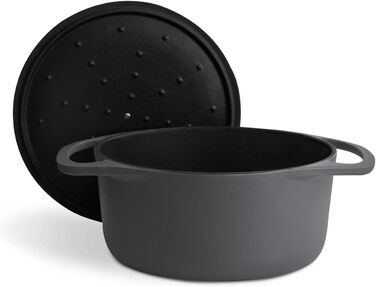 Кокотниця з кришкою - чавунна каструля-жаровня для запіканки індукційна - 24 см кругла, 4 л - сіра. 24 см сіра