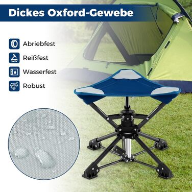 Складаний стілець COSTWAY, обертовий на 360 кемпінговий стілець, складний стілець з ніжками, що запобігають прогинанню, та сумкою для перенесення, портативний кемпінговий стілець, вантажопідйомність до 150 кг, рибальський стілець для кемпінгу, полювання, 