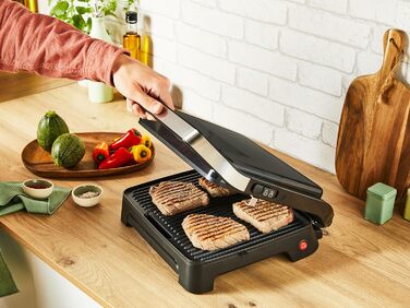 Контактний та панельний гриль 2-в-1 Tefal Inicio Classic, 2000 Вт, компактний дизайн, корпус із нержавіючої сталі, піддон для збору жиру, антипригарне покриття, чорний, GC2718