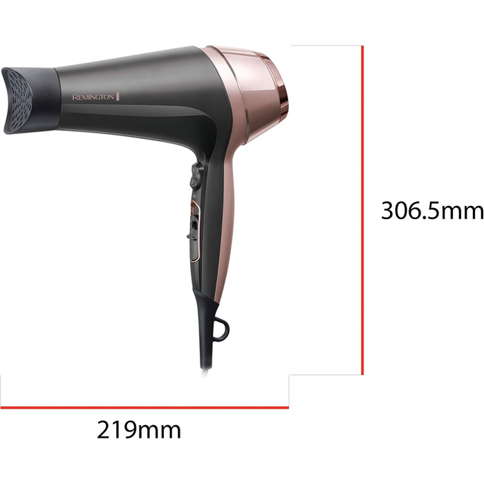 Фен для волосся Remington Curl-Straight з іонізацією (2200 Вт, 3 насадки конічна, для локонів та дифузор, кругла щітка 45 мм, затискачі, 3 рівні температури та 2 рівні обдуву) D5707, чорний
