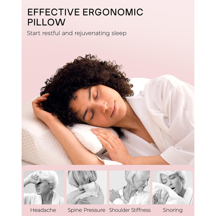 Ортопедична подушка для шиї Elviros з піни з ефектом пам&39яті, ергономічна подушка для голови для полегшення болю в шиї, для сну на спині, боці та животі, яку можна прати, прохолодна наволочка, 64(11,5/13)40 см темно-сіра 64(11,5/13)40 см