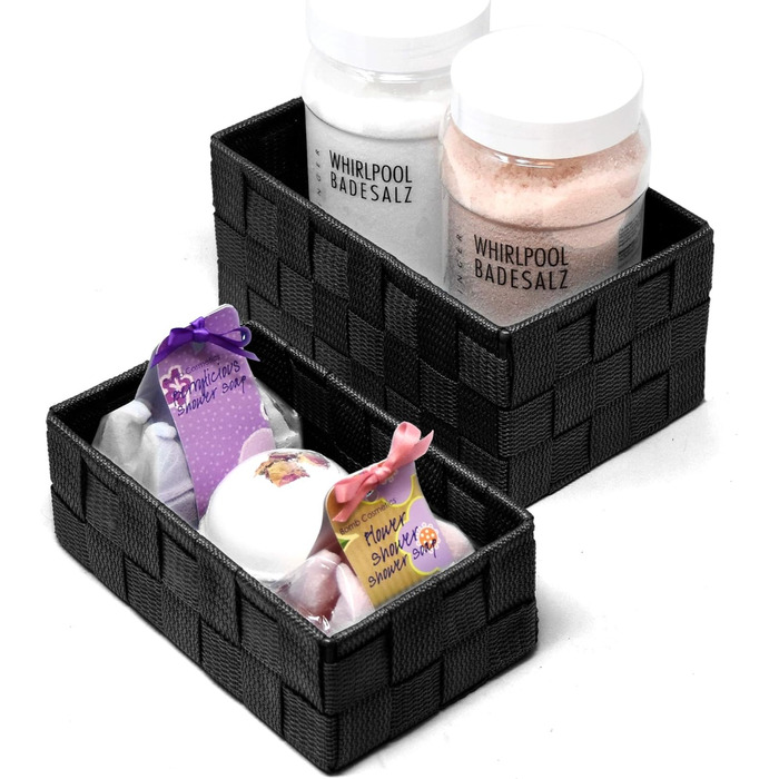 Набір кошиків для зберігання Lashuma з 2 предметів, розміри кошиків 19x10x7 см та 20x13x10 см, кошики для ванної кімнати, що штабелюються, колір чорний