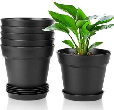 Пластиковий квітковий горщик з блюдцем, набір з 6 пластикових горщиків для трав з декількома дренажними отворами, кругла кашпо для