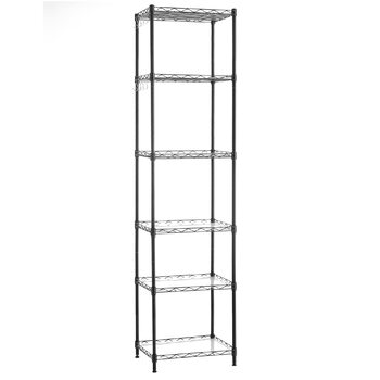 Рівнева кухонна полиця, металева полиця, окремостояча полиця, регульовані по висоті дротяні полиці, з полицями з поліпропілену, 8 S-подібних гачків, для кухні, вітальні, вантажопідйомність до 120 кг, чорна LGR116B01 6 рівнів (29 x 40 x 160 см) чорна, 6-