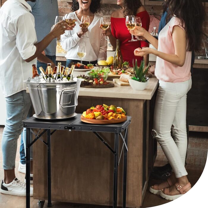 Складаний кемпінговий стіл 60x40 см, 3-рівневе регулювання висоти (25/47/69 см), міцний металевий каркас, складається як валіза для перенесення, ідеально підходить для кемпінгу, пікніків, пляжу та балкону (повністю чорний)