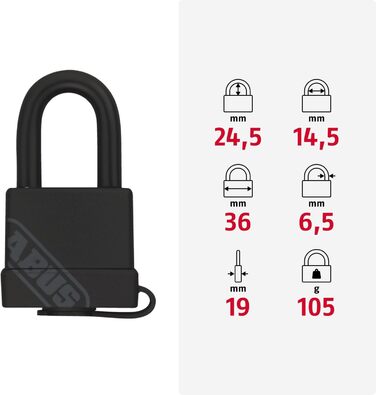 Замок навісний ABUS латунний 70/35 - захищений від погодних умов - корпус з латуні - ударостійке пластикове покриття - рівень безпеки ABUS 4 - Чорний 35 мм (один замок)