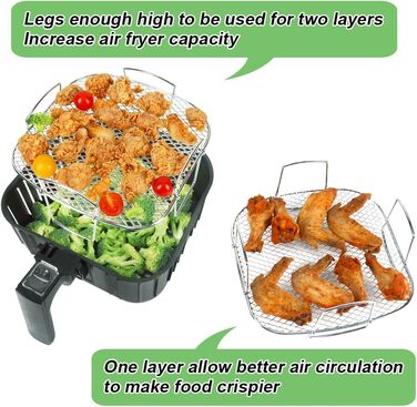 Аксесуари для фритюрниці BYKITCHEN, квадратна стійка з нержавіючої сталі 304 для лотка/духовки кошика аерофритюрниці, аксесуари для фритюрниці для Cosori 5.5L xxl, миттєва, вежа, фритюрниця Gourmia