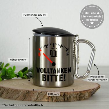 Долийте, будь ласка Чашка з нержавіючої сталі з карабіном Ідея подарунка 330 мл Чашка Для кемпінгу Ключки Сріблястий без кришки