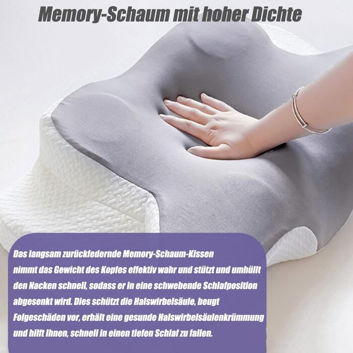 Подушка Dreamsleepz, ергономічна подушка для шиї Dreamsleepz, подушка з піни з ефектом пам&39яті для шийного відділу хребта, для сну на боці, спині та животі, подушка для підтримки шиї (сіра, велика) сіра велика
