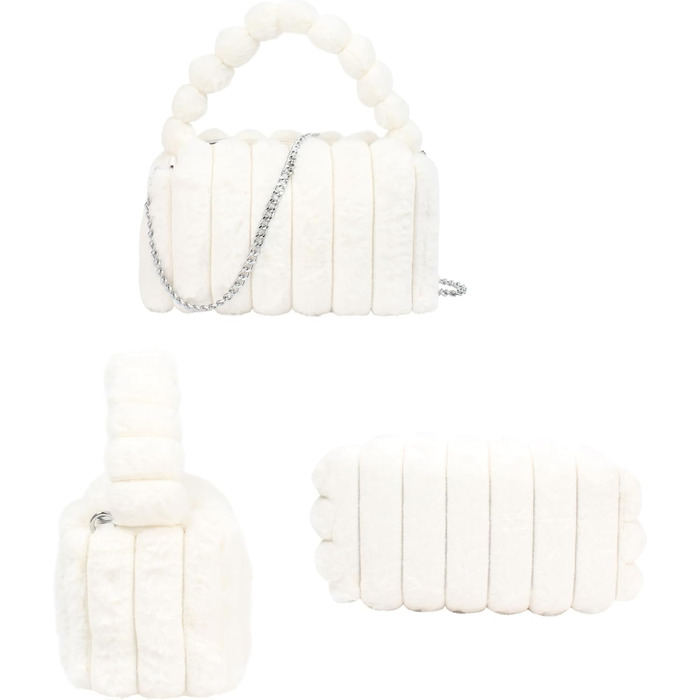 Біла пухнаста вечірня сумочка-клатч зі штучного хутра на ланцюжку для весілля, випускного або вечірки