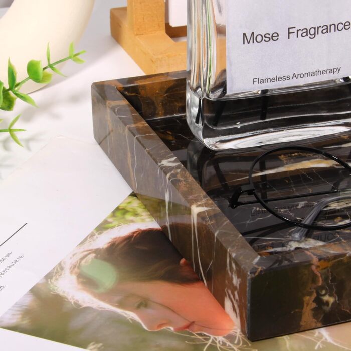 Мармуровий піднос, натуральний піднос для ключів, піднос для ванної кімнати, кухонний органайзер для стільниці, серветки, свічки, рушник, ювелірні вироби, рослина, косметичні підноси (чорне золото, 30 x 20 x 3 см) Чорне золото 30 x 20 x 3 см