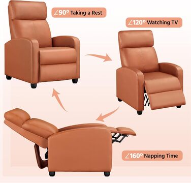 Крісло-реклайнер Yaheetech Recliner для телевізора з функцією відкидання, м&39яке крісло зі штучної шкіри, регульоване одномісне крісло-реклайнер для вітальні, спальні, домашнього кінотеатру, помаранчевої штучної шкіри