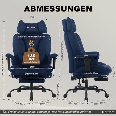 Ігрове крісло Symino, схоже на диван, з огортаючим сидінням, ергономічне офісне крісло керівника, стілець зі штучної замші, комп&39ютерне крісло з регульованою висотою, вантажопідйомність 130 кг, темно-синє