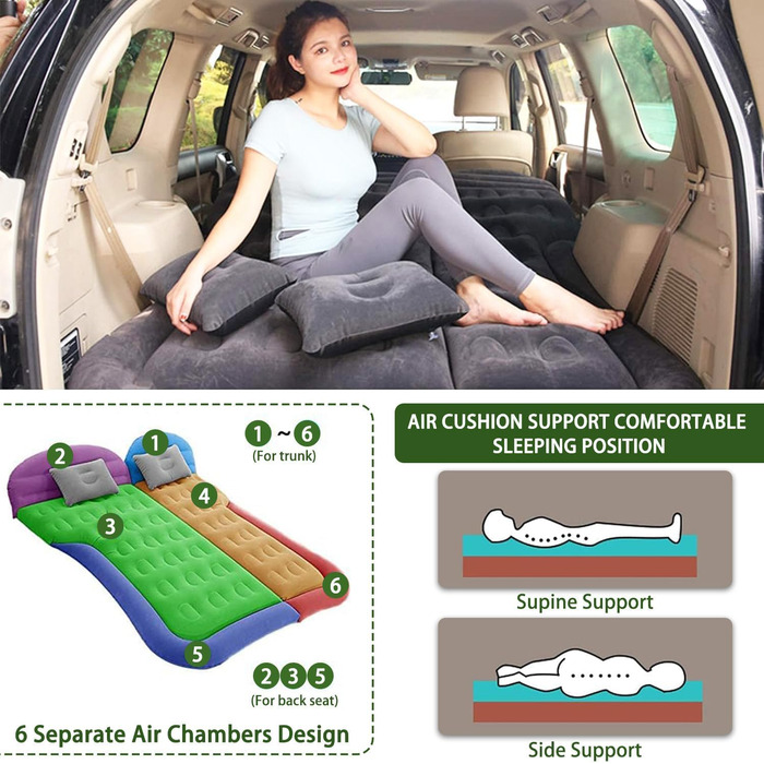 Автомобільний матрац, кемпінговий, зручний матрац для сну, надувний матрац з повітряним насосом для кемпінгу, подорожей на свіжому повітрі, для XPENG Xiaopeng P7 P7i G3 G6 G9 N5 BETA 2021 2022 2023, сірий-флокований