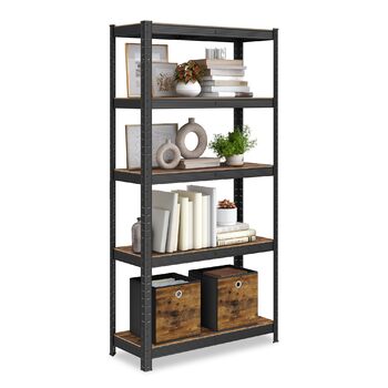 Окремостояча полиця, книжкова шафа, полиця для зберігання, 5 полиць, кухонна полиця, полиця, 30 x 75 x 150 см, вантажопідйомність до 650 кг, регульовані полиці, промисловий дизайн, вінтажний коричнево-чорний GLR030B01 30 x 75 x 150 см Вінтажний коричневий