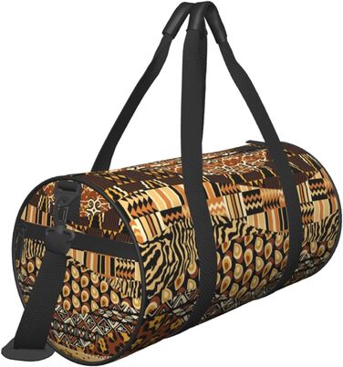 Спортивна сумка, дорожня сумка, в африканському стилі, з принтом печворк, сумка на нічліг, чорна, універсальний розмір, сумка для подорожей