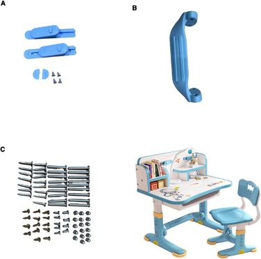 Комплект дитячих шкільних стільців для навчання, регульована висота, комплект дитячих шкільних парт з мультяшним візерунком, ергономічний стілець з великою письмовою дошкою, мультисепаратор, синій колір