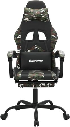 Геймерське крісло з підставкою для ніг, обертове, чорний камуфляж, штучна шкіра, регульована спинка, висота, функція повороту на 360 градусів, ергономічне, зручне, міцний матеріал, USB-порт, 36,5 x 42 см (Ш x Г), зелений колір