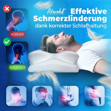 Ортопедична подушка - Подушка з піни з ефектом пам&39яті - Подушка для підтримки шиї - Ергономічна подушка для шиї - Від болю в шиї - Подушка для сну на боці, біла