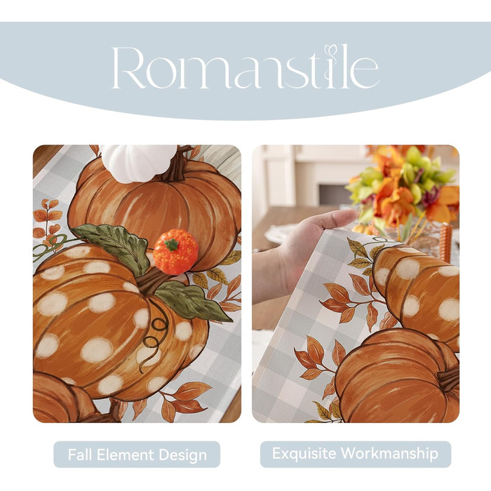 Осінній настільний бігун Сучасний синій картатий настільний бігун з гарбузовим візерунком Бігун для білизни Водовідштовхувальний Х