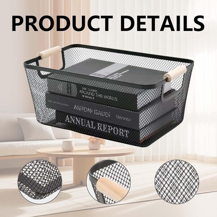 Дротяні кошики, 2 шт. металеві кошики, кошики для зберігання, кухонний кошик з дерев&39яними ручками, підвісний органайзер для фруктових кошиків, багатофункціональні сітчасті металеві кошики, полиці-кошики для кухні, комори, ванної кімнати, спальні