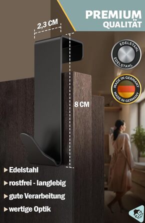 Дверні гачки Menz Premium в комплекті з 6 шт. - Чорні дверні гачки для підвішування з високою несучою здатністю - Функціональні дв