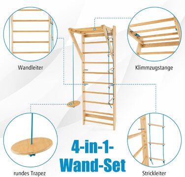 Стіна для скелелазіння COSTWAY, Гімнастична стіна, Гімнастична стіна на відкритому повітрі, Гімнастичне обладнання, Дерев&39яна, Вантажопідйомність 100 кг