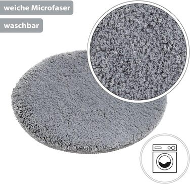 Круглий килимок для ванної PANA з високим ворсом (Ø 56 см) Круглий килимок для ванної з мякого мікроволокна Поглинаючий та придатний для прання Круглий килимок для душу, килимок для ванної, килимок для ванної кімнати Колір Сірий 56 см (круглий) Сірий