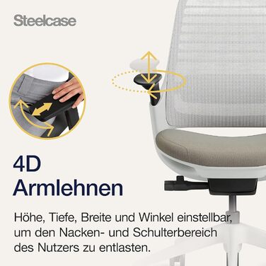 Ергономічне офісне крісло Steelcase серії 1 з поперековою опорою LiveBack, підлокітниками 4D, регульованим підголівником Truffle, 66 x 64 x 112 Truffle з підголівником
