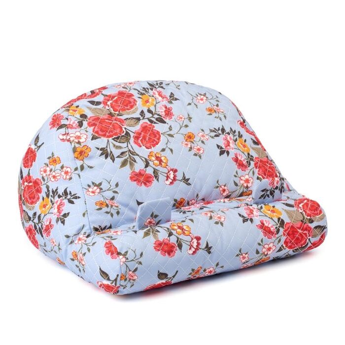 Диван-книжка &quotТроянди&quot - Квітковий мотив, світло-блакитний - Подушка для читання книг та планшетів - Підставка для книг - Тримач для планшета - Допоміжний засіб для читання - Німецьке видання Зручна, м&39яка та стабільна за розміром - з тримачем д